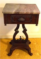 Antique Single Drawer Marble Top Side Table