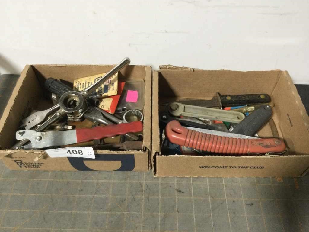 Misc knives, drill bits, tools