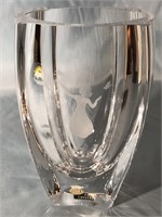 THICK ETCHED CRYSTAL VASE WITH GIRL CHASING