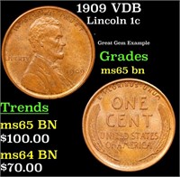 1909 VDB Lincoln Cent 1c Grades GEM Unc BN