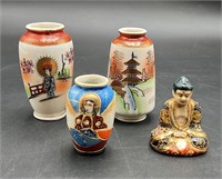 Small Asian Ginger Vases & Figure