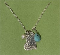 STERLING PEARL TURQUOISE PENDENT AND CHAIN