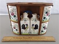 Vintage Rooster Spoice Rack Jars w/ Rack