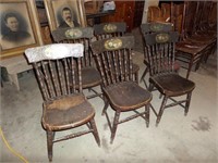Lot (6) Early Primitive Hand Painted Victorian Cha