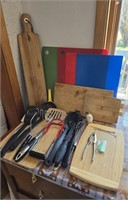 Lot of Cutting Boards & Kitchen Utensils