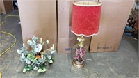 Flowery Table Lamp w/Shade  & Chandelier