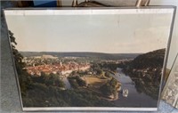 Vtg Large German River Town Framed Photo