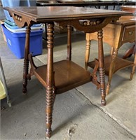 Solid Oak Spindle Leg Parlor Table.