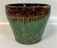 AWESOME EMBOSSED MAJOLICA PLANTER - GREEN & BROWN