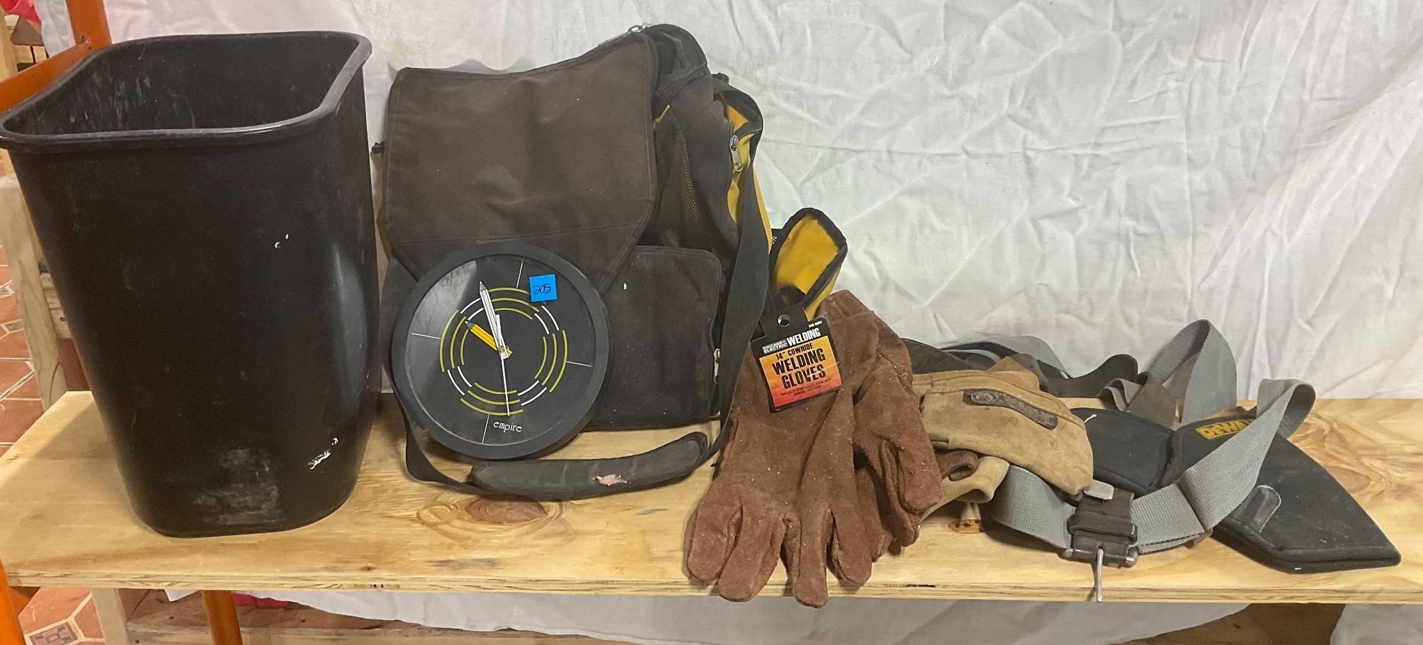 14” Welding Gloves, Work Belt, Bag, Clock