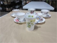 Cups and saucers including Shelley mug