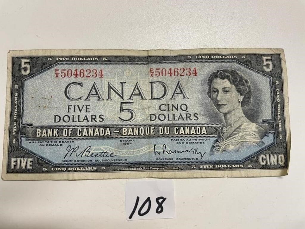 1954 CANADA 5 DOLLAR BILL