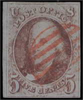 US stamp #1 Used F/VF 1847 Franklin CV $425