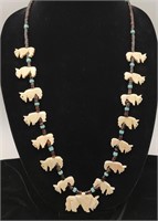 Rare Turquoise & Buffalo Bone Fetish Necklace