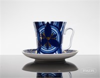 Vibrant Blue Floral Tea Cup and Saucer