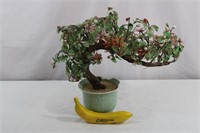 Vtg. Carved Jade Bonsai Tree~Celadon Planter