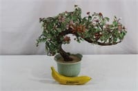 Vtg. Carved Jade Bonsai Tree~Celadon Planter