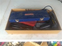 Box of tools - heat gun, socket sets, rivet gun,