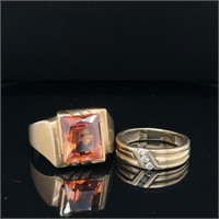 10KT MENS RING WITH STONE & LADIES 9KT DIAMOND