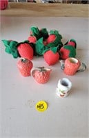 Pin Cushion Strawberries and strawberry figurines