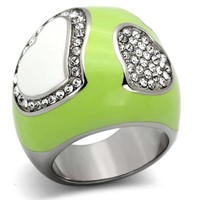 Chunky .49ct White Topaz Green Epoxy Hearts Ring