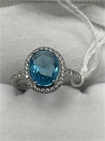AQUA BLUE STERLING SILVER RING - SIZE 7.5