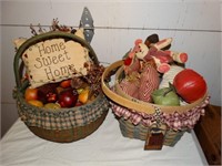 2 Wicker country baskets w/ apples, pillow,