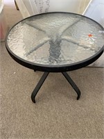 GLASS TOP OUTDOOR SIDE TABLE - 20.5 X 18 “