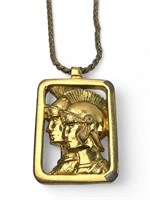 Gold Tone Spartan Pendant Necklace