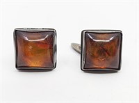 Vintage Paire of 935 Silver Amber Cufflinks