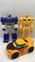 3 Transformers Toys - Blue/white Robot, Yellow