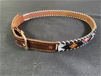 Hand Beaded Leather Belt - 28"