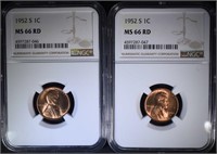 2 - 1952 S LINCOLN CENTS NGC MS66 RD