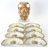 Set of Vintage Porcelain Bone Dishes and Vase