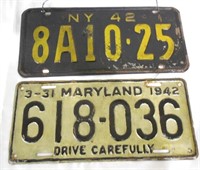 Pair of 1942 License Plates NY / MD