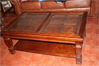 Wood and glass coffee table 50" x 30" x 19" tal