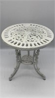 Small white metal table round size, 8.5 inches
