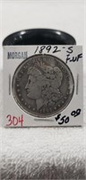 (1) 1892-S Morgan Silver One Dollar Coin