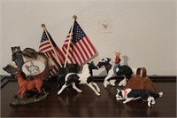 Western Themed Horse Figurines, Frame, Tin Cup