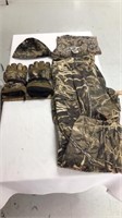 Camo gloves, hat, shirt size 2xl and pants size