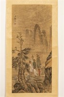 HAND-PAINTED CHINESE FIGURAL LANDSCAPE SCROLL