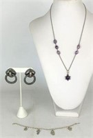 Sterling Necklace, Bracelet, Earrings & Ring
