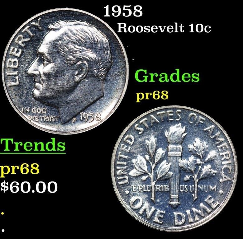 Proof 1958 Roosevelt Dime 10c Grades GEM++ Proof