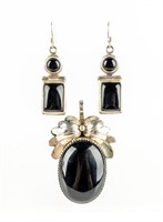 Jewelry Sterling Silver / Onyx Pendant & Earrings