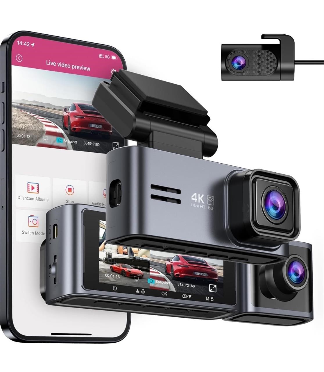 MSRP$200 OMBAR 4K 3 CHANNEL DASH CAM