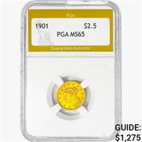 1901 $2.50 Gold Quarter Eagle PGA MS65