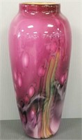 Signed Foli art glass vase 14 1/2"T