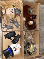 4 boxes pottery, glass punch, cups, decorative