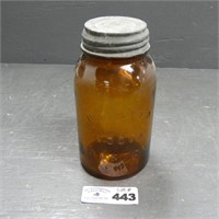 Early Amber Glass Wan-eta Cocoa Boston Jar