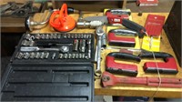 Wood Tote With Magnets, Socket Set, Drill Brace